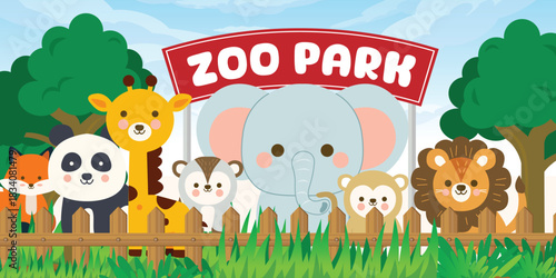 Cute Zoo Animal Collection Illustration