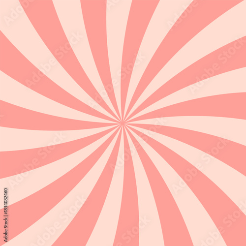Pink and beige swirl groovy starburst background. Retro twisted rays pattern with vintage psychedelic vibe. Abstract dynamic spiral design for posters, banners, wallpapers. Vector illustration.