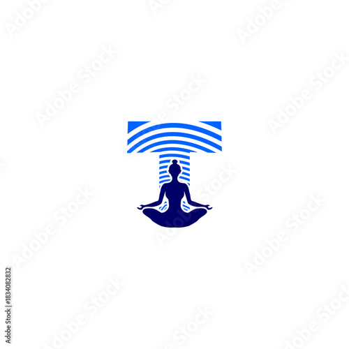 A stylish female yoga pose layered with an alphabet-shaped background creating a refined wellness monogram. Ideal for premium yoga studios, fitness branding, spa wellness, and holistic identity.