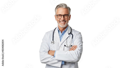 Smiling confident male doctor with stethoscope arms crossed