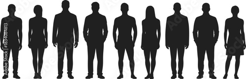 Large Group Business People Silhouettes Corporate Team Standing Front View Diverse Men and Women Full Body Executive Staff Isolated on White Vector