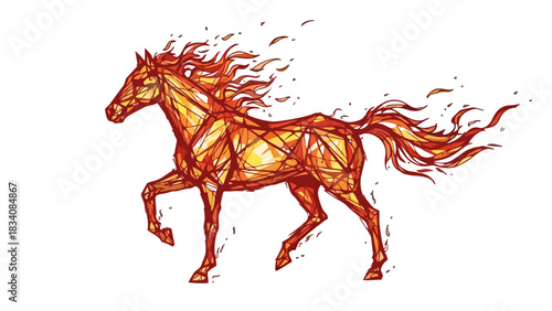 Fiery Horse Graphic Vector Illustration of a Horse Engulfed in Flames