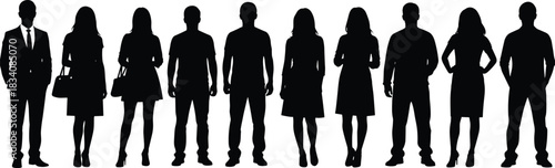 Professional business people silhouettes standing together as diverse corporate team group, representing teamwork, unity, and success in modern workforce.