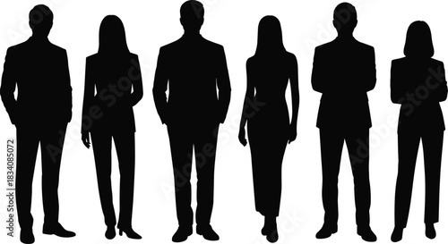 Professional Business People Silhouette Group Standing Corporate Teamwork Success Executive Staff Diversity Isolated on White Background for Commercial Use