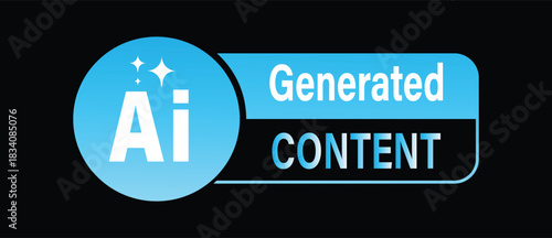 AI generated content . Information sign with the symbol inside a circle and text on the right in blue and white  Badge.