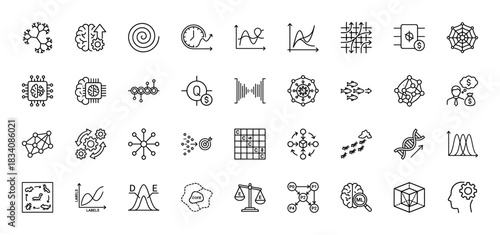 Artificial intelligence line icon set. vector pictograms of neural networks, data, machine learning, and algorithms, thin linear illustration.
