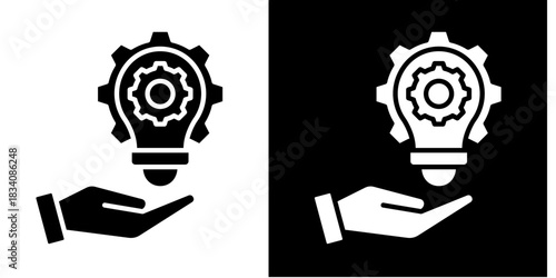 Gear And Lightbulb Icon Set White Style Collection