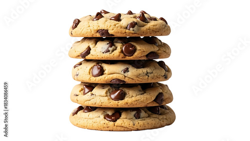 Chocolate chip cookies stack delicious homemade baked dessert sweet treat bakery snack food photography on transparent background