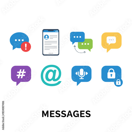 Messaging and communication colorful icons set