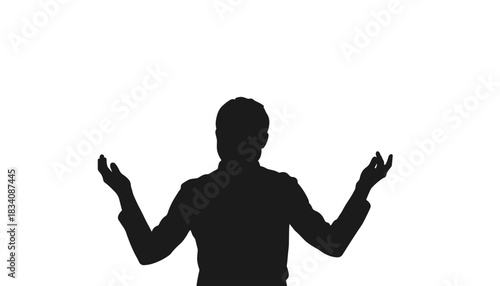 Silhouette of a person with outstretched arms on white background  