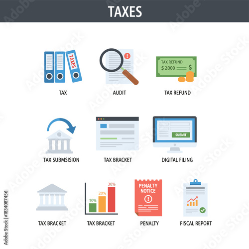 Taxes concept icons set