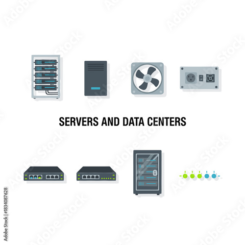 Servers and data centers technology icons set
