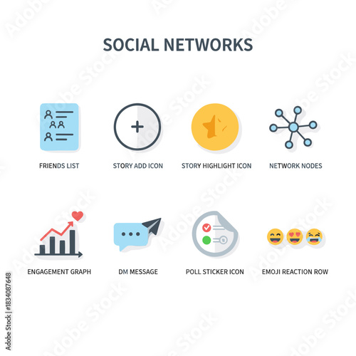 Social network function icons set