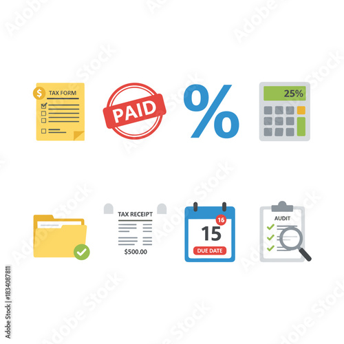Financial and tax flat icons set