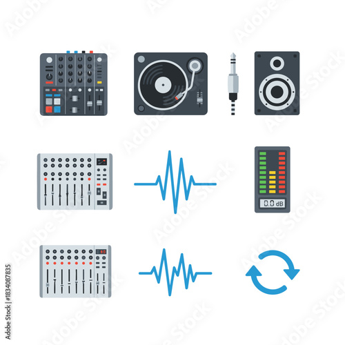 Audio and music production icons set