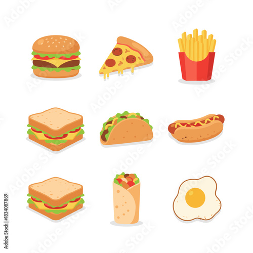 Fast food cartoon icons set