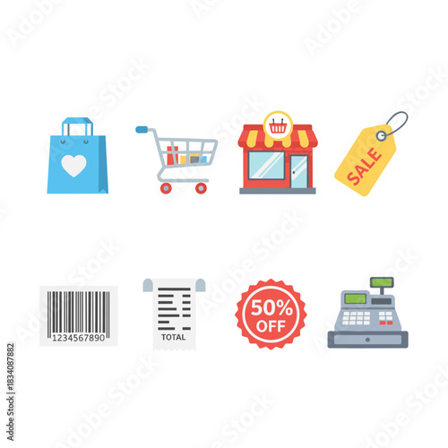 Retail shopping and sale icons set