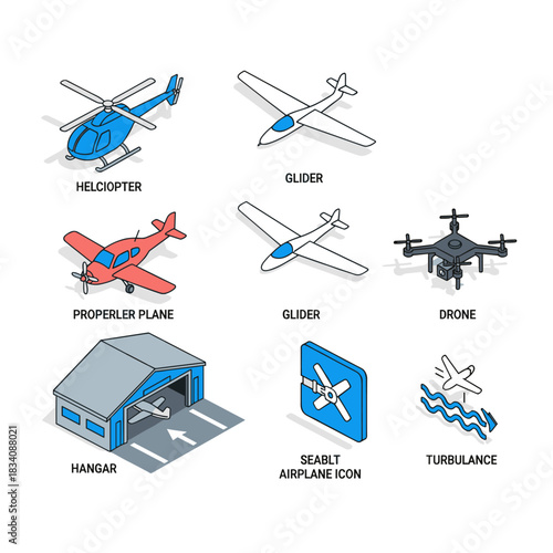Aviation and Aircraft Outline Icons Set
