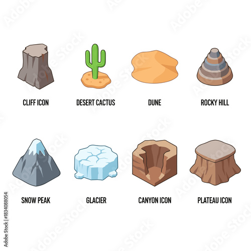 Geographical features icon set