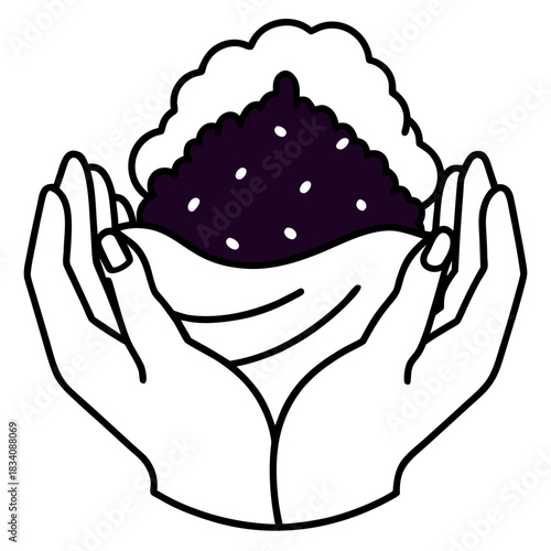 Hands holding soil with cloudlike topping symbolizing care and growth.