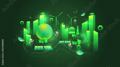 Sustainable Smart City Concept within Infinity Loop Symbolizing Circular Economy and Net Zero Future