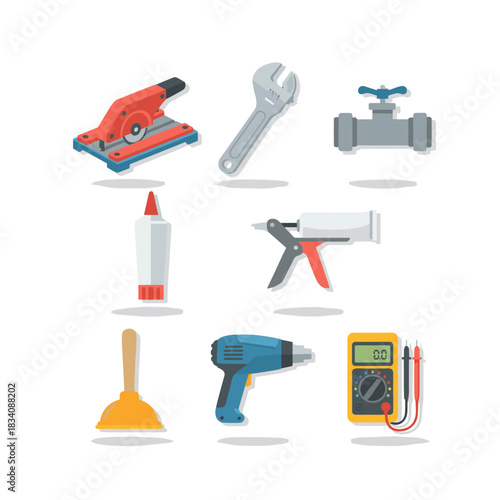 Hand-drawn tools and devices cartoon icons set