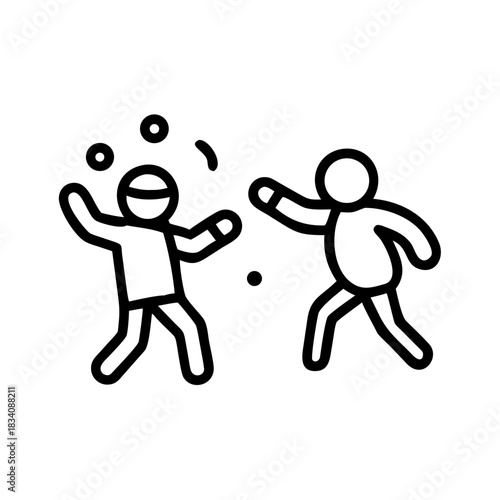 Line Art Depicting Two People Engaged in a Snowball Fight.