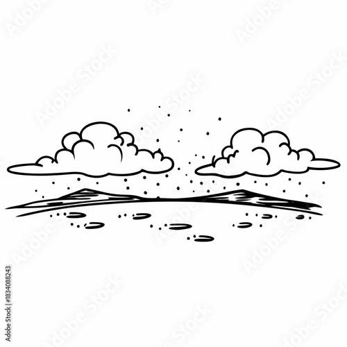 Minimalist landscape illustration with clouds and ground.