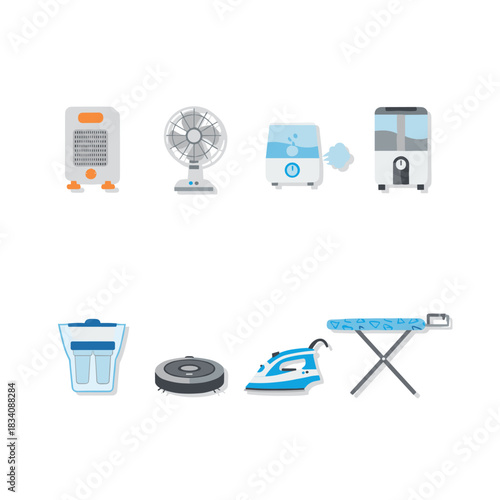 Household appliances set for air treatment and cleaning