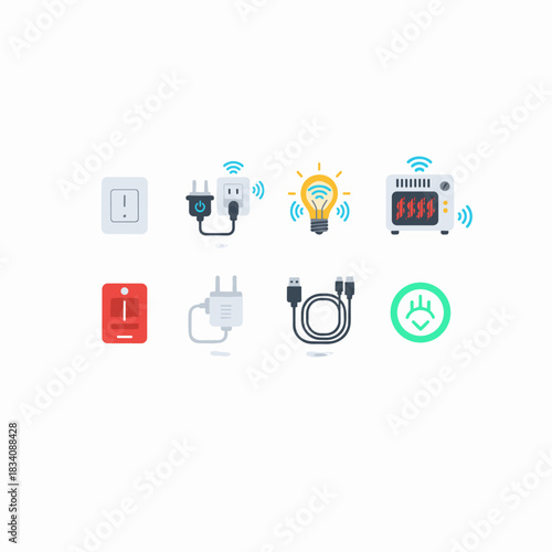 Electrical devices and energy usage icons set