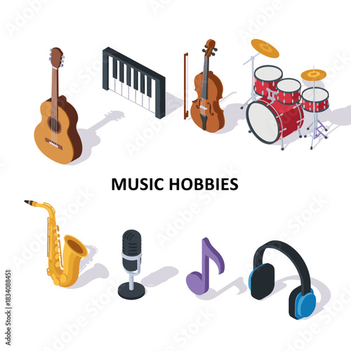 Music hobbies isometric icons set