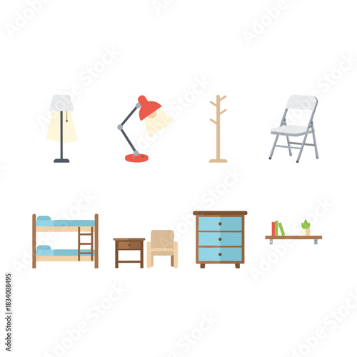 Furniture and household items vector illustrations set