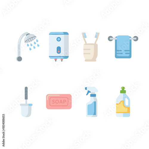 Bathroom and Cleaning Minimalist Icons Set