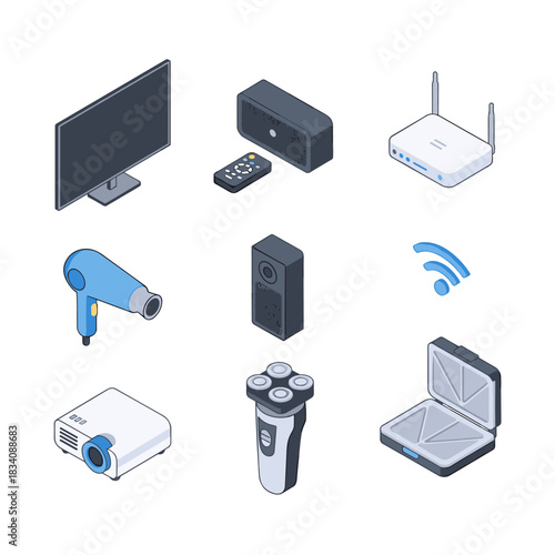 Electronic Devices Isometric Icons Set