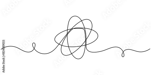 Continuous one line drawing atom or proton nucleus sign symbol isolated vector illustration, Atom symbol line art illustration, Continuous Line Drawing of Science Icon. science icon continuous one.