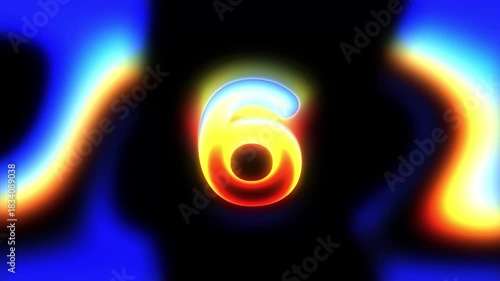 Thermal Glow Number Six Animation - Bright Heat Effect Countdown Clip for Editing Projects and Intro Videos