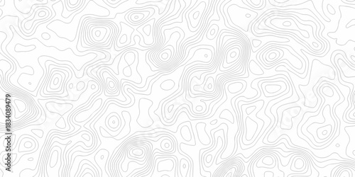 Minimal white line geometric grid outline curve counter map and wavy topography relief discovery area white, black line texture background.	
