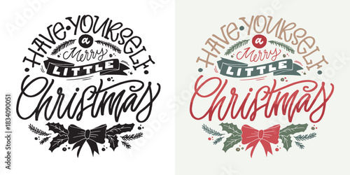 Hello 2026. Merry Christmas and Happy New 2026 Year - cute hand drawn doodle lettering postcard.  Holly Jolly, Tis the season.