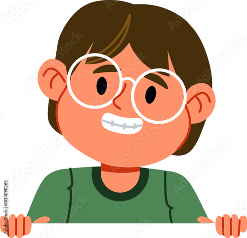 Boy With Glasses And Braces Peeking