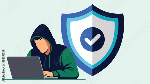 Modern flat illustration showing a blocked hacking attempt with alert icons and security barriers, perfect for awareness campaigns and online safety visuals