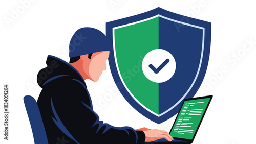 Modern flat illustration showing a blocked hacking attempt with alert icons and security barriers, perfect for awareness campaigns and online safety visuals