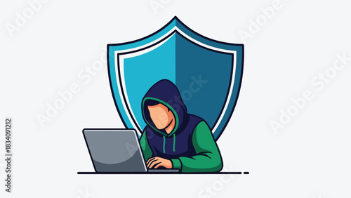 Modern flat illustration showing a blocked hacking attempt with alert icons and security barriers, perfect for awareness campaigns and online safety visuals