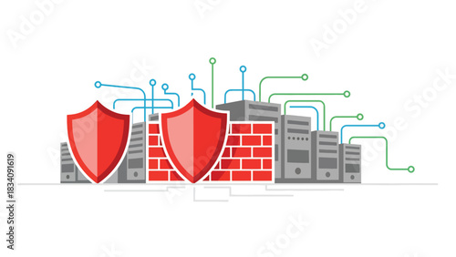Modern flat cloud security concept with lock and shield symbols protecting multiple devices, ideal for online safety and IT systems content