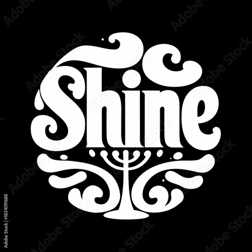 White Shine text with menorah design on black background