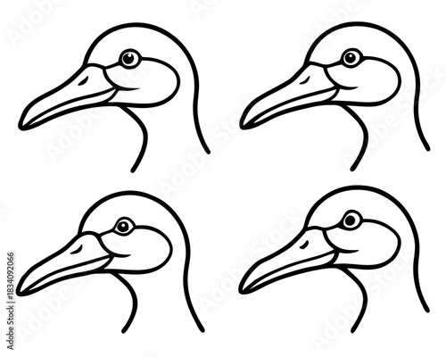 Four minimalist line art illustrations of a bird head profile