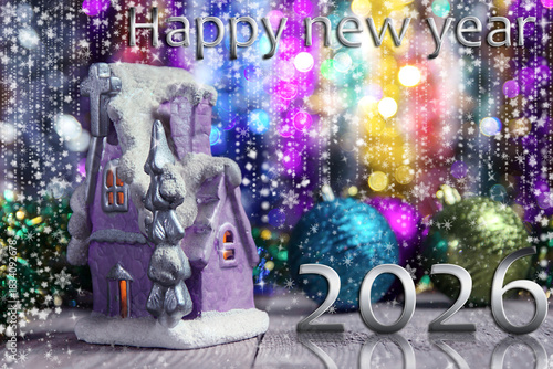 Eve new year 2026 holidays, winter, cards, congratulation, bokeh, night, december.