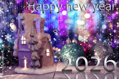 Eve new year 2026 holidays, winter, cards, congratulation, bokeh, night, december.