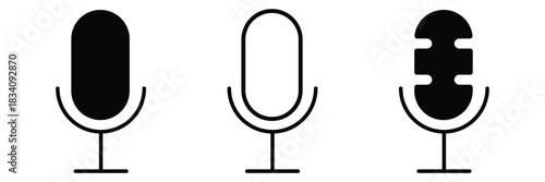 Microphone vector icon set professional studio mic broadcast podcast recording audio equipment design. Voice recording icon collection. Flat illustration of vector icon. Set of three microphone icon 