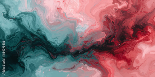 Abstract colorful smoke, fire, and water wave patterns create a vibrant, textured silk fabric design with blue, pink, and red light for an art background illustration