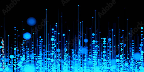 Bright digital blue fiber optics wave design with lots of light spots for an abstract network background